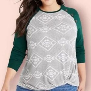 Twist Hem Button Detail Long Sleeve Top